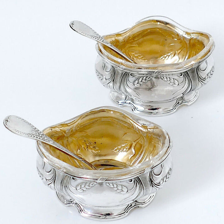 ピュイフォルカ フランス製スターリングシルバー 18K ゴールド ソルトセラー ペア スプーン・ウィート