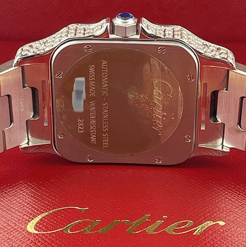 Cartier Ladies Santos Galbee 32mm Custom Iced 10ct Genuine Diamonds Ref 2823