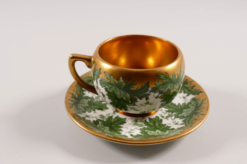 コールポート イギリス カップソーサー グリーン ワインリーブス ゴールド 1900年頃