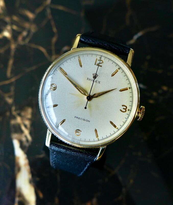 A STUNNING VINTAGE 1958 GENTS ROLEX PRECISION "COIN EDGE" IN 9k SOLID GOLD