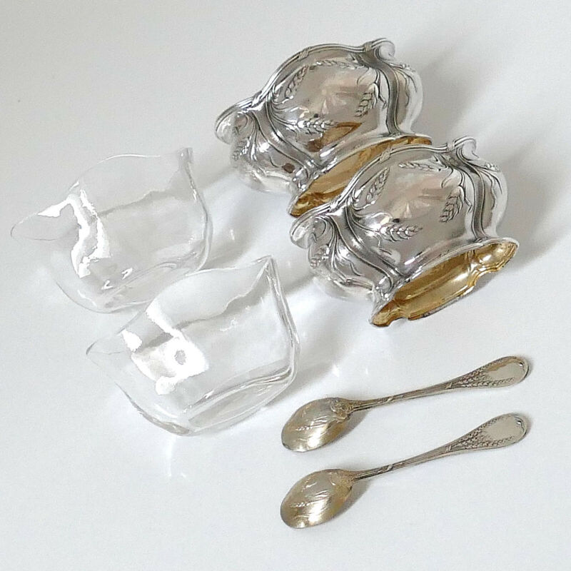 ピュイフォルカ フランス製スターリングシルバー 18K ゴールド ソルトセラー ペア スプーン・ウィート