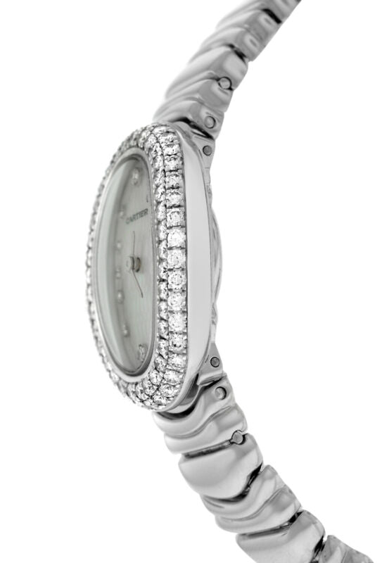 Cartier Baignoire Mini 2369 MOP Full 18K White Gold Ladies Quartz 18x24MM Watch