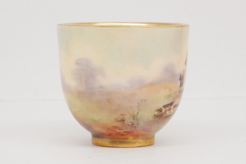 ロイヤルウースター デミタスカップ&ソーサー 手描き狩猟『ハンティングシーン』の風景