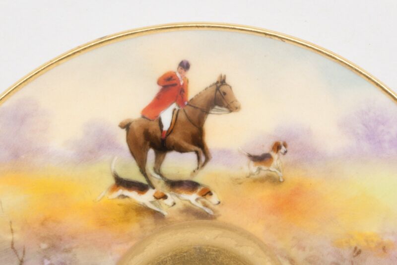 ロイヤルウースター デミタスカップ&ソーサー 手描き狩猟『ハンティングシーン』の風景