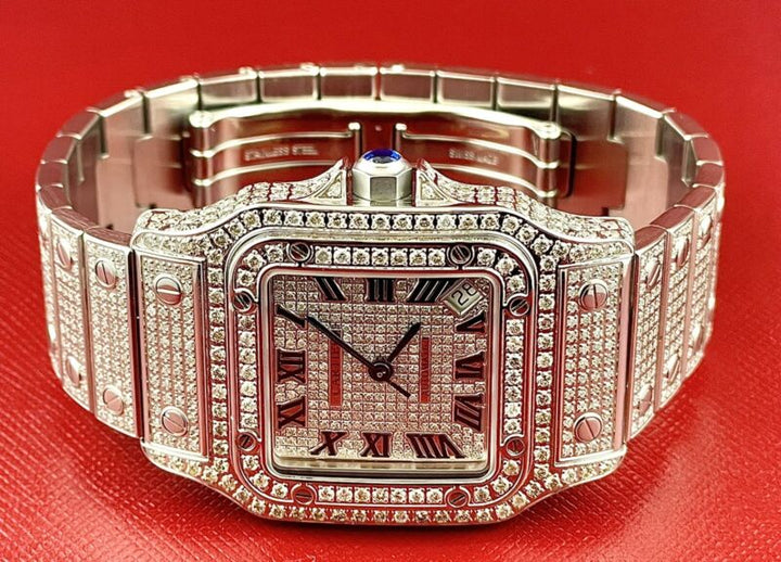 Cartier Ladies Santos Galbee 32mm Custom Iced 10ct Genuine Diamonds Ref 2823
