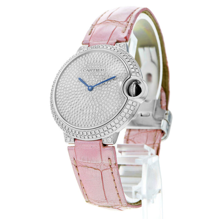 Cartier Ballon Bleu WE902042 3262 Factory Pave Diamond 18k 36mm White Gold Watch