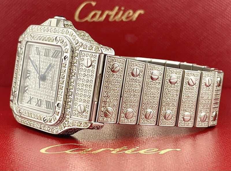 Cartier Ladies Santos Galbee 32mm Custom Iced 10ct Genuine Diamonds Ref 2823