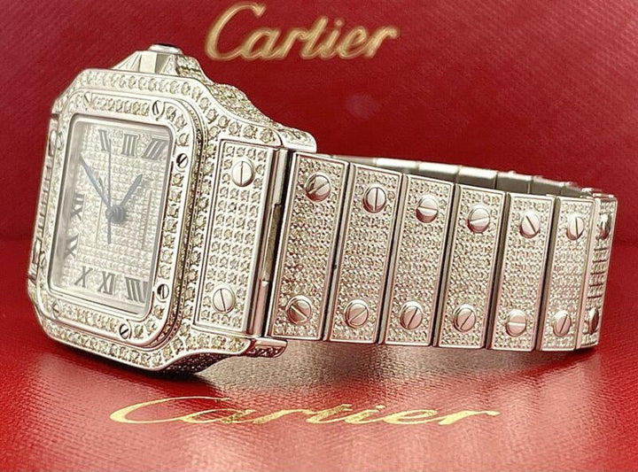 Cartier Ladies Santos Galbee 32mm Custom Iced 10ct Genuine Diamonds Ref 2823