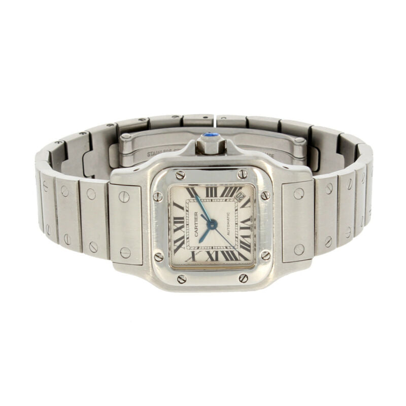 Cartier Santos Galbee Silver Guilloche Dial Ladies Stainless Steel Watch 2433