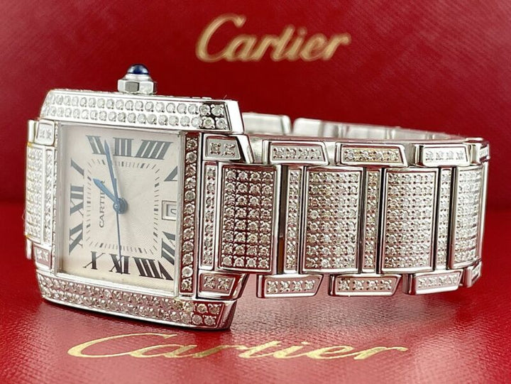 Cartier Tank Francaise 28mm Custom Iced Out 6ct Genuine Diamonds Ref 2302