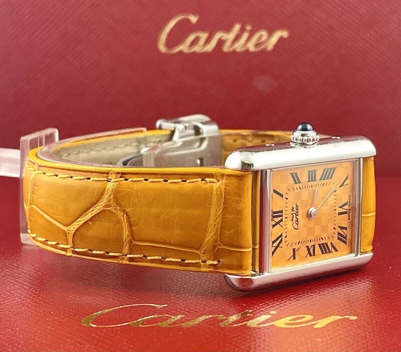 Cartier Tank 22mm 2416 Limited Edition Orange Quartz Lady Silver 925 Case Watch