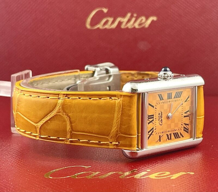 Cartier Tank 22mm 2416 Limited Edition Orange Quartz Lady Silver 925 Case Watch