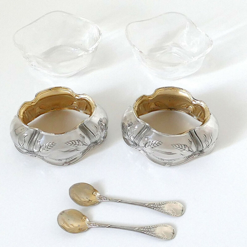 ピュイフォルカ フランス製スターリングシルバー 18K ゴールド ソルトセラー ペア スプーン・ウィート