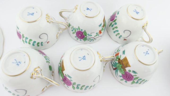 21pcs Meissen Sheaves Pattern Decor Coffee Service Gold Edge 6 People MINT-
