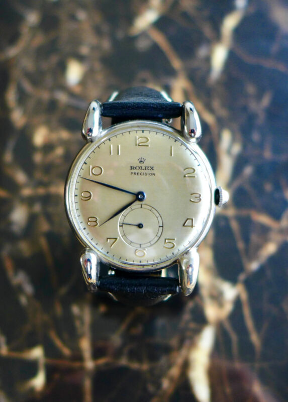A STUNNING GENTS VINTAGE 1940s "HORN LUGS" ROLEX PRECISION STAINLESS STEEL 4367
