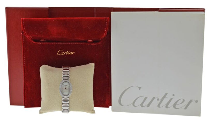 Cartier Baignoire Mini 2369 MOP Full 18K White Gold Ladies Quartz 18x24MM Watch