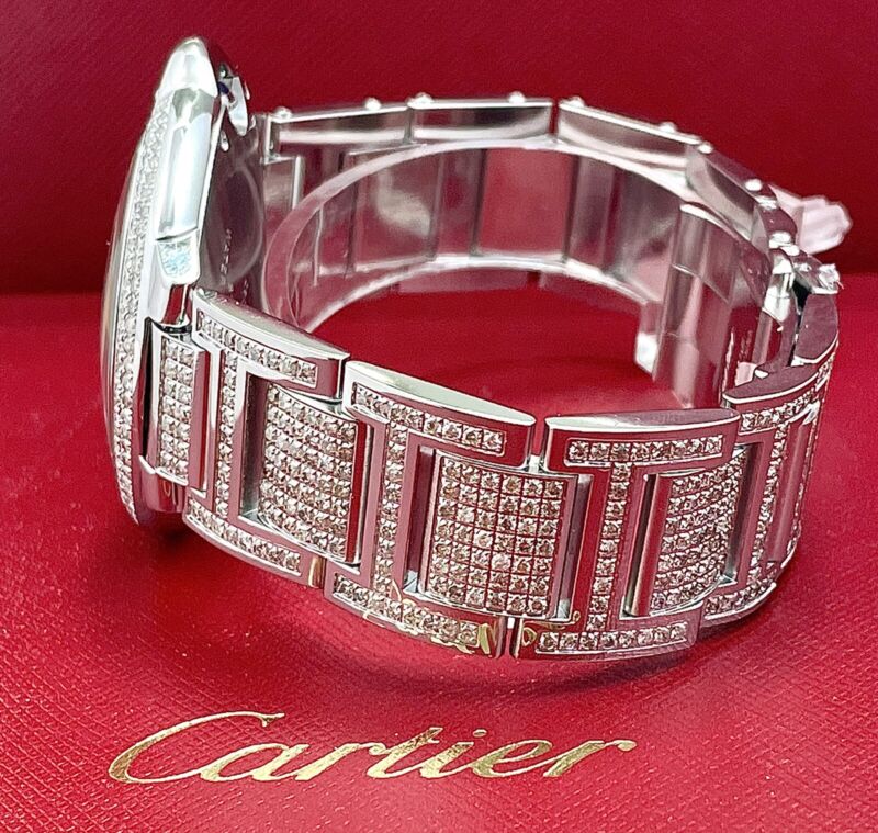Cartier Ballon Bleu Watch 42mm Iced Out 10ct Diamonds Steel Auto W69012Z4