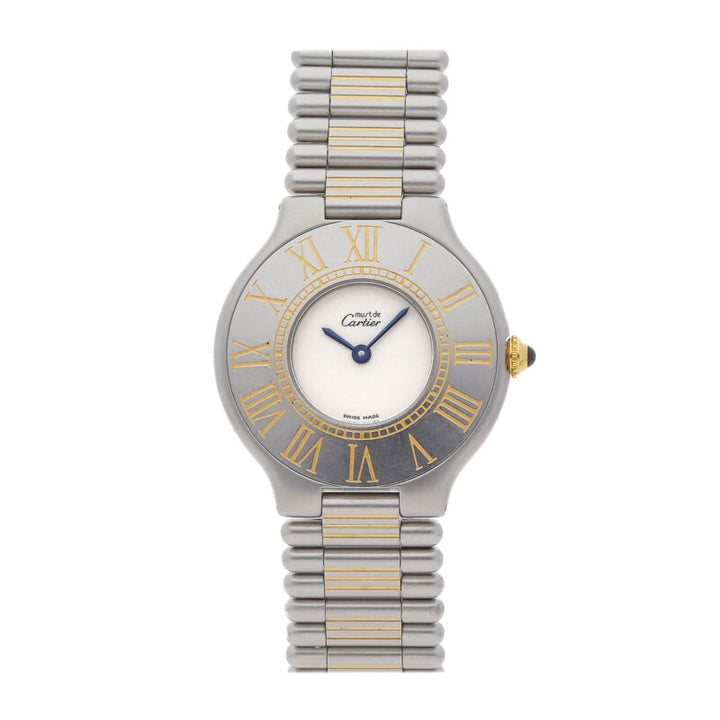 Cartier Must 21 Quartz Steel Gold Plated Ladies Bracelet Watch 84090171