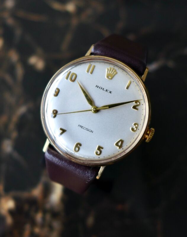 A STUNNING VINTAGE 1968 GENTS ROLEX PRECISION WRISTWATCH IN 9k SOLID GOLD