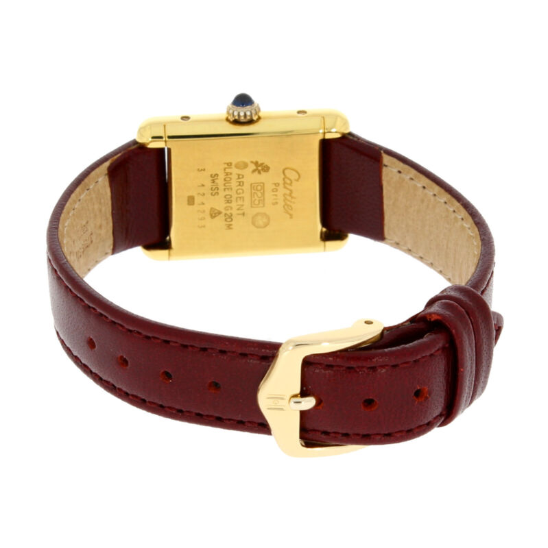 CARTIER Paris Tank Must Vermeil Ladies Silver Maroon Quartz Watch Circa 1990