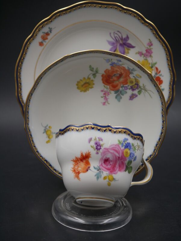 マイセン コーヒーサービス 6人用 Aカンテ　フラワーブーケ コバルトブルーエッジ ゴールド