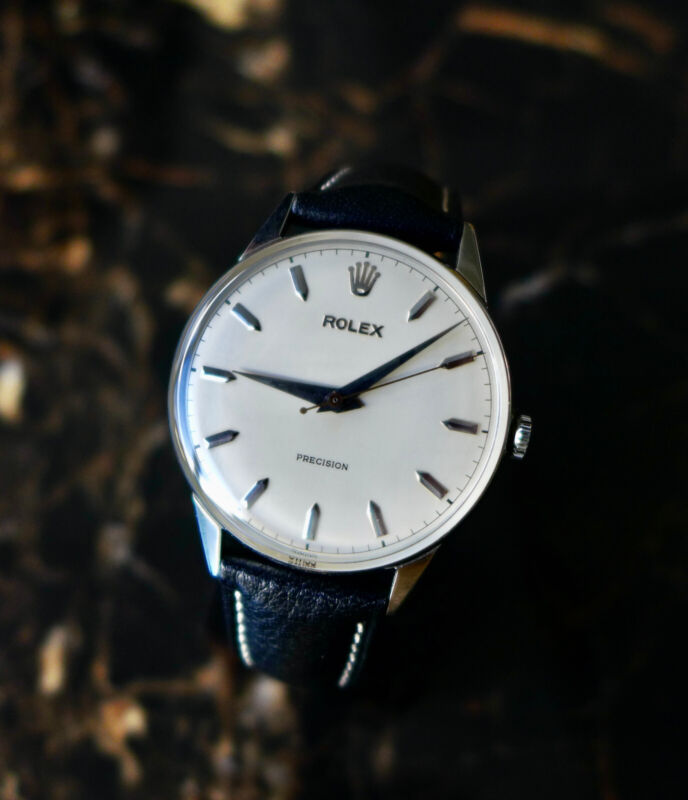 A STUNNING GENTS VINTAGE 1950s OVERSIZE (35MM) ROLEX PRECISION IN S/STEEL