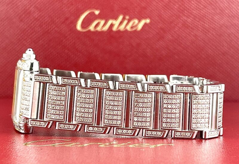 Cartier Tank Francaise Pink Pearl 20mm Custom Iced Out 3ct Genuine Diamonds 2384