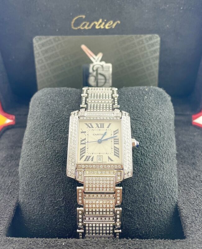 Cartier Tank Francaise 28mm Custom Iced Out 6ct Genuine Diamonds Ref 2302