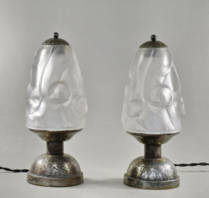 デュゲ　ペアのフランス製アールデコランプ　1930年