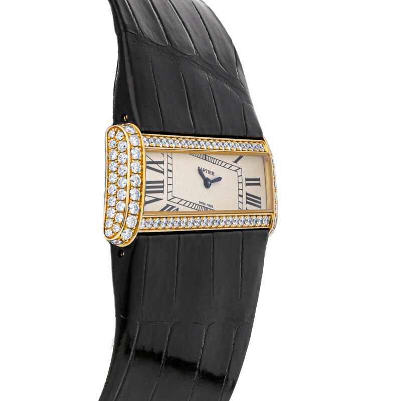 Cartier Diagonale De Cartier Quartz Gold Diamonds Ladies Strap Watch WJ302671