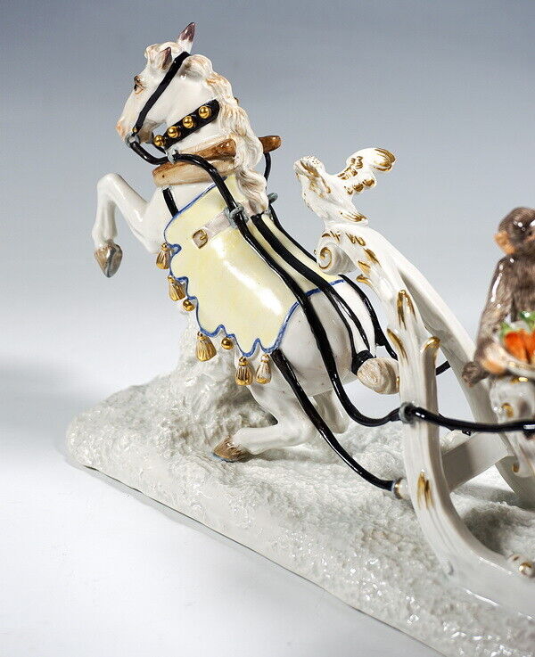 マイセン人形(MEISSEN)、そり遊び宮廷道化師フローリッヒとシュミーデル、1850年、1級品