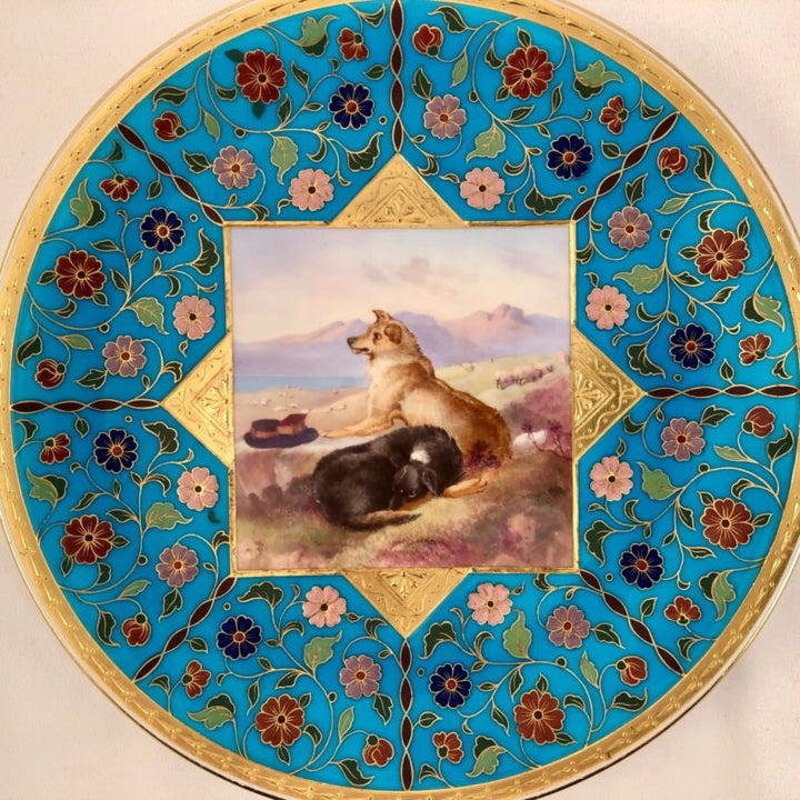 アンティーク ミントン　飾り皿 飼い主を待つ犬たち（クリストファードレッサー）