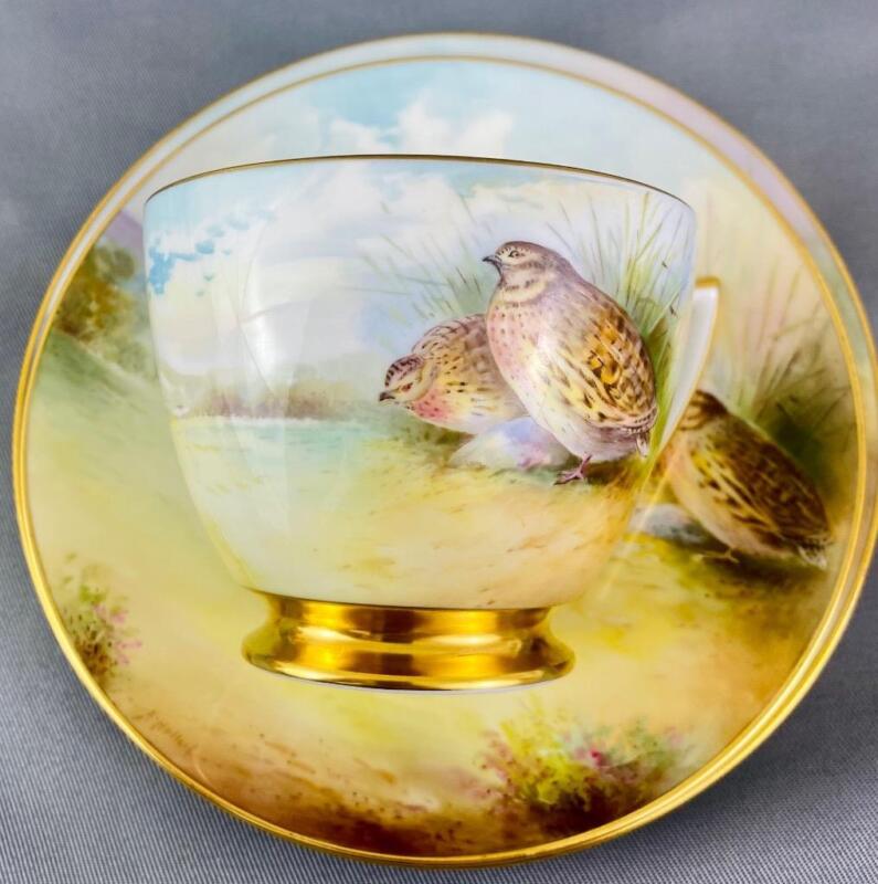 Vintage Trio~ Minton~c1960~#H5107 Quail Signed A.Holland Cup Saucer Side Plate