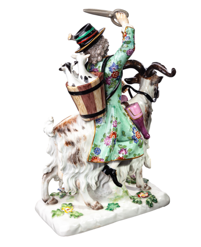 マイセン人形　「山羊に乗った仕立て屋」 by JJ.J ディーラー　一級品　1924-34年 21 cm-