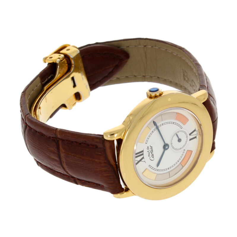 Cartier Must De Ronde Quartz Ladies Silver Gilt Vermeil Watch 1810-1