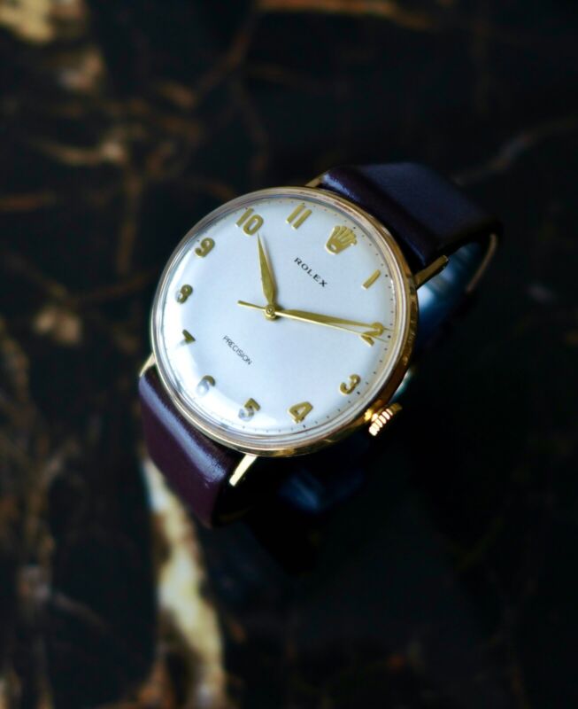 A STUNNING VINTAGE 1968 GENTS ROLEX PRECISION WRISTWATCH IN 9k SOLID GOLD