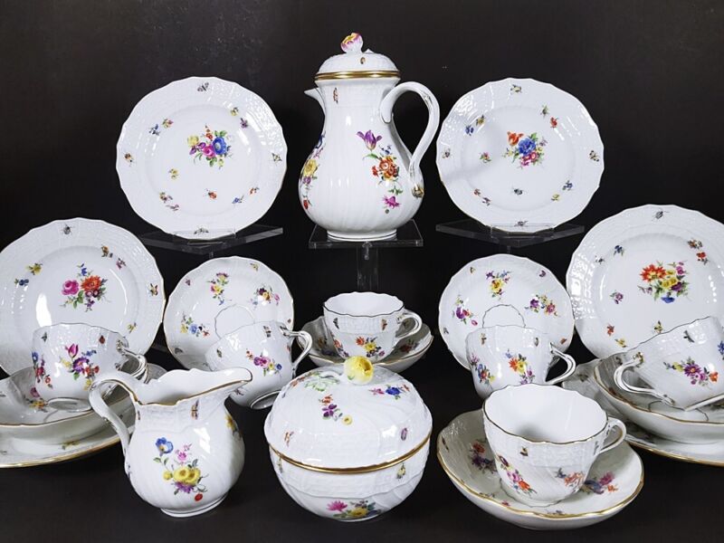 Meissen mocha service flower and insect painting new brand stone relief 1st choice-
