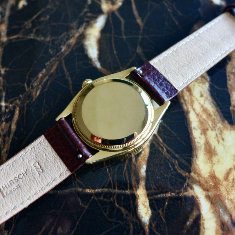 A STUNNING GENTS VINTAGE 1955 ROLEX OYSTER PERPETUAL WATCH IN 18K GOLD REF 6567