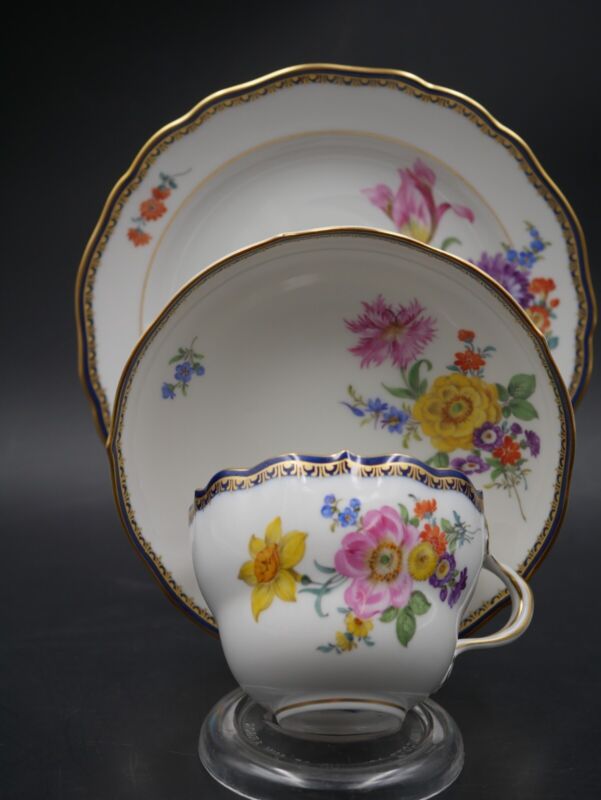 マイセン コーヒーサービス 6人用 Aカンテ　フラワーブーケ コバルトブルーエッジ ゴールド