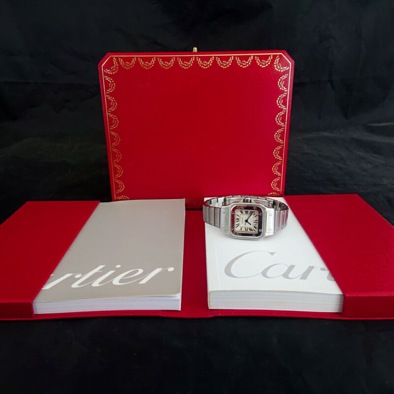 Cartier Santos Galbee Silver Guilloche Dial Ladies Stainless Steel Watch 2433
