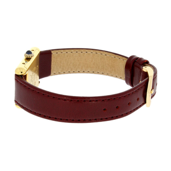 CARTIER Paris Tank Must Vermeil Ladies Silver Maroon Quartz Watch Circa 1990