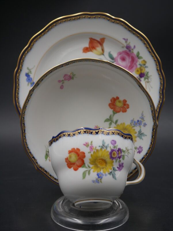 マイセン コーヒーサービス 6人用 Aカンテ　フラワーブーケ コバルトブルーエッジ ゴールド