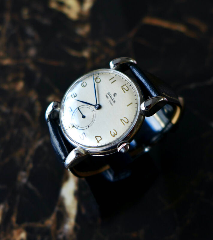 A STUNNING GENTS VINTAGE 1940s "HORN LUGS" ROLEX PRECISION STAINLESS STEEL 4367
