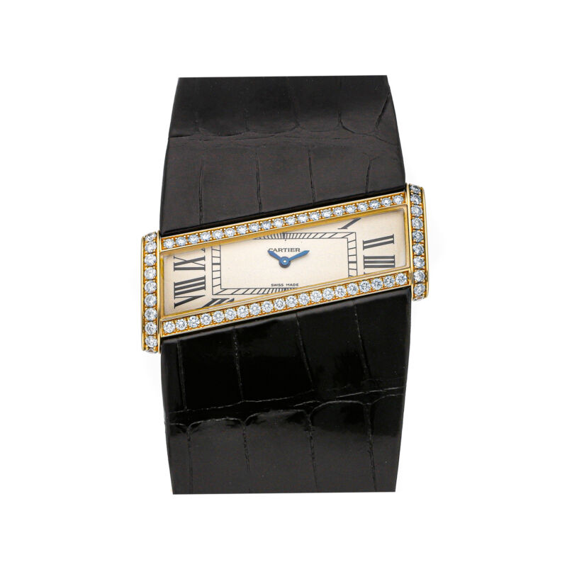 Cartier Diagonale De Cartier Quartz Gold Diamonds Ladies Strap Watch WJ302671