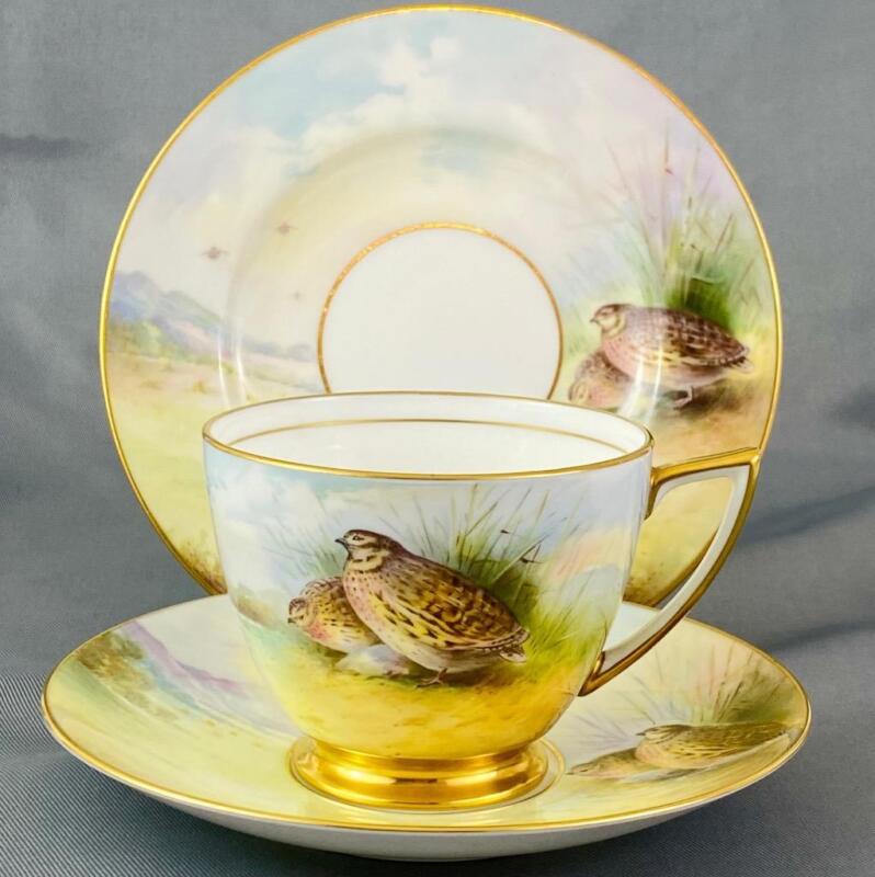Vintage Trio~ Minton~c1960~#H5107 Quail Signed A.Holland Cup Saucer Side Plate