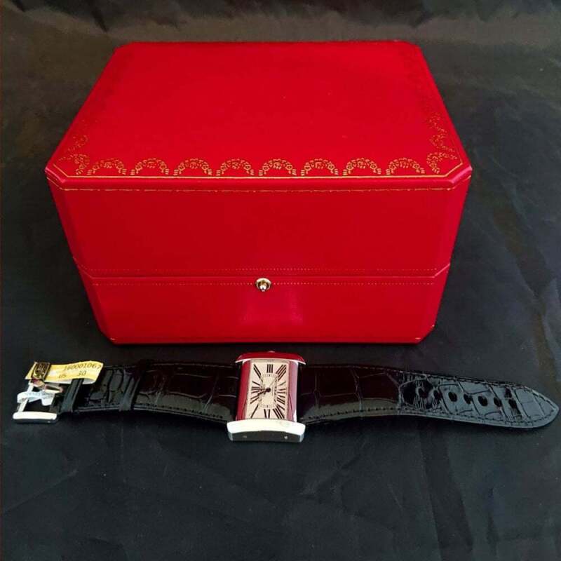 Cartier Tank Divan Ladies Stainless Steel Watch + Official Alligator Strap 2612