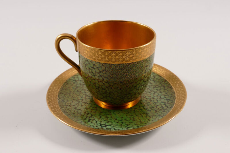 コールポート・イギリス製　カップ＆ソーサー グリーンマーブル シェッド 1900年頃
