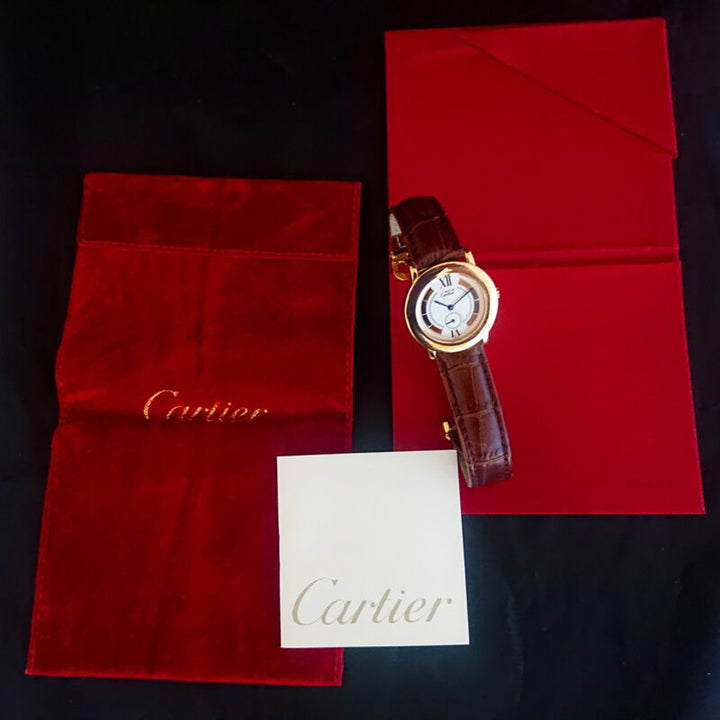 Cartier Must De Ronde Quartz Ladies Silver Gilt Vermeil Watch 1810-1