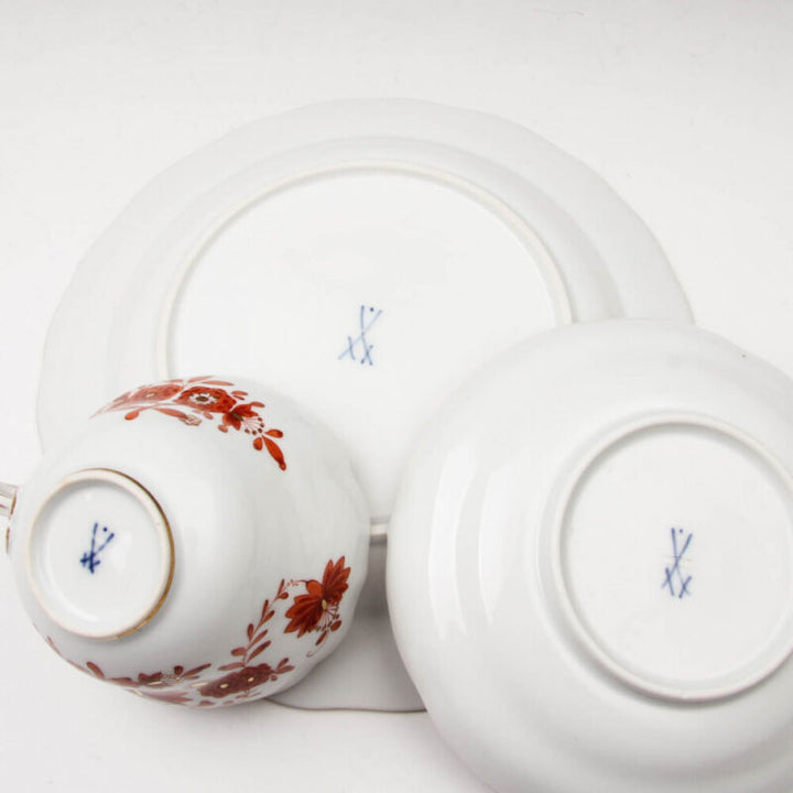 マイセン コーヒーサービス  1924年 インドの花　コーラルレッドペインティング