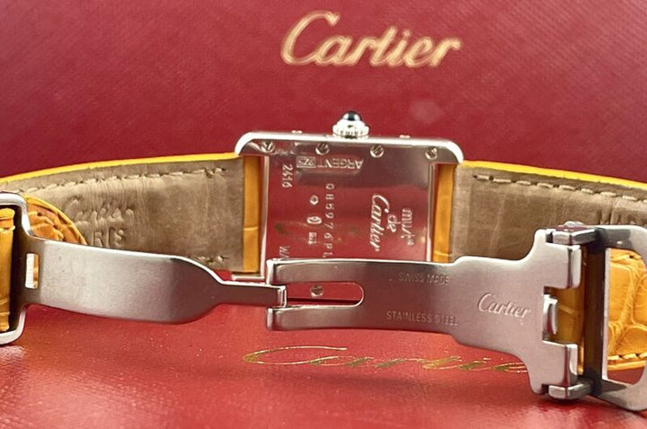Cartier Tank 22mm 2416 Limited Edition Orange Quartz Lady Silver 925 Case Watch